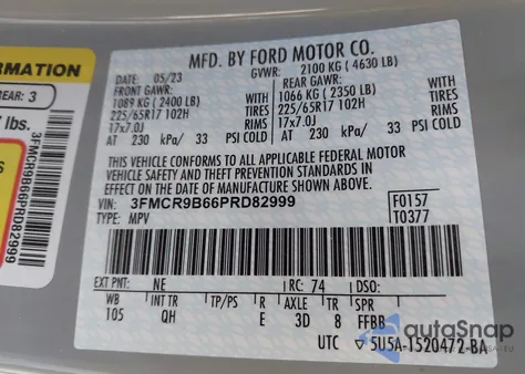 2023 Ford Bronco Sport Big Bend из США, поврежденный, VIN 3FMCR9B66PRD82999